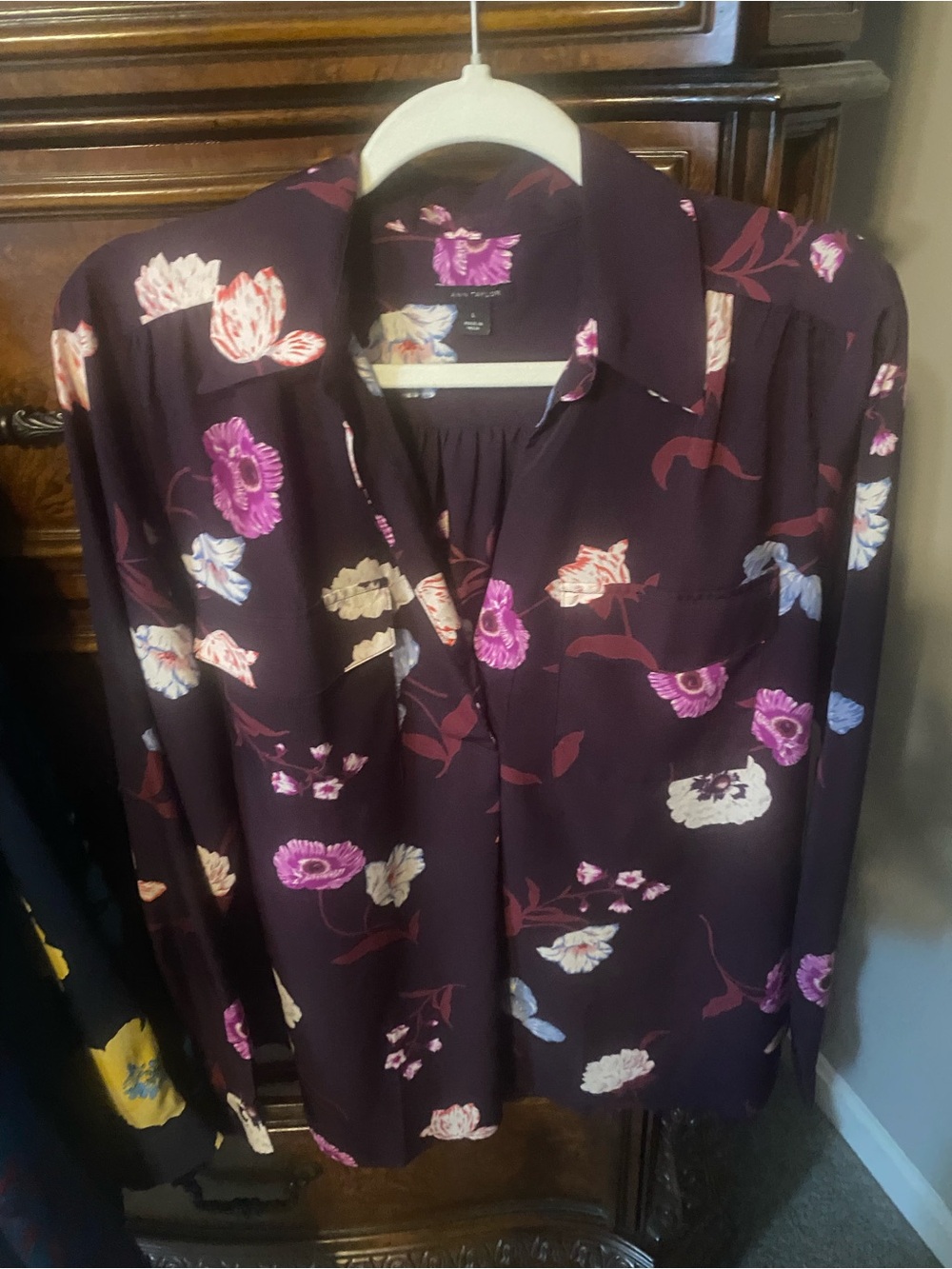 Ann Taylor floral camp popover blouse